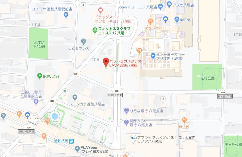 ホットヨガスタジオLAVA近鉄八尾店地図