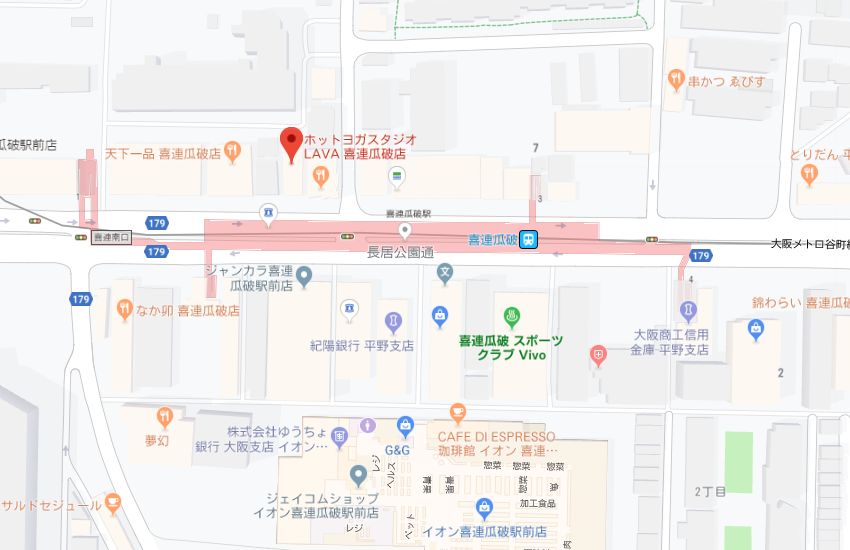 ホットヨガスタジオLAVA喜連瓜破店地図