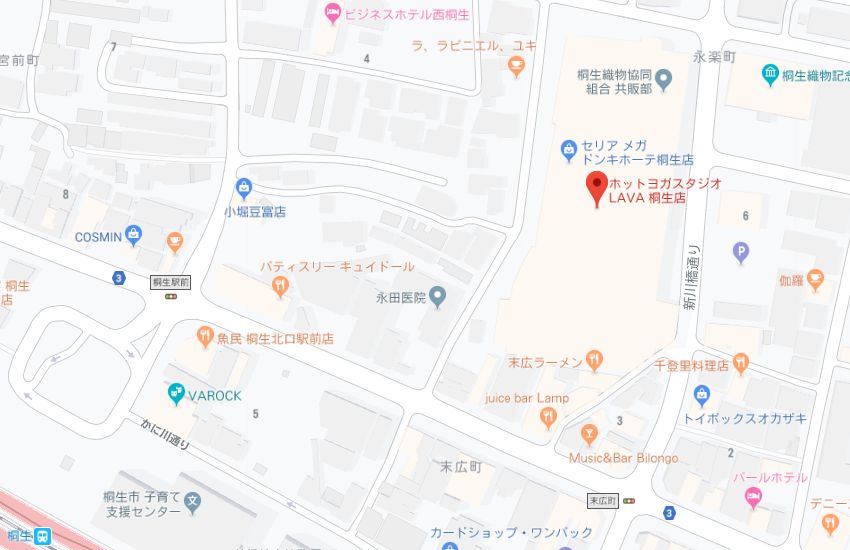 ホットヨガスタジオLAVA桐生店地図