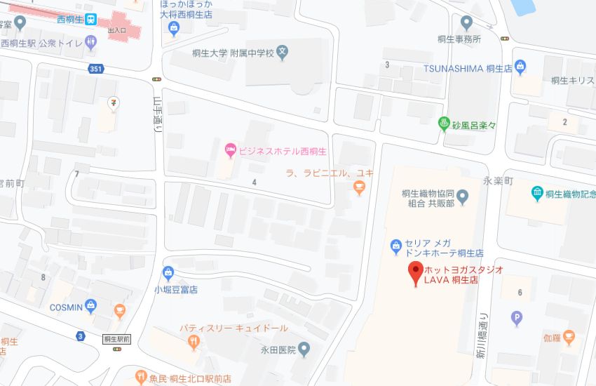 ホットヨガスタジオLAVA桐生店地図