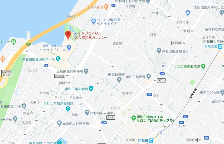 ホットヨガスタジオLAVA岸和田カンカンベイサイドモール店地図
