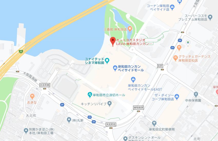 ホットヨガスタジオLAVA岸和田カンカンベイサイドモール店地図