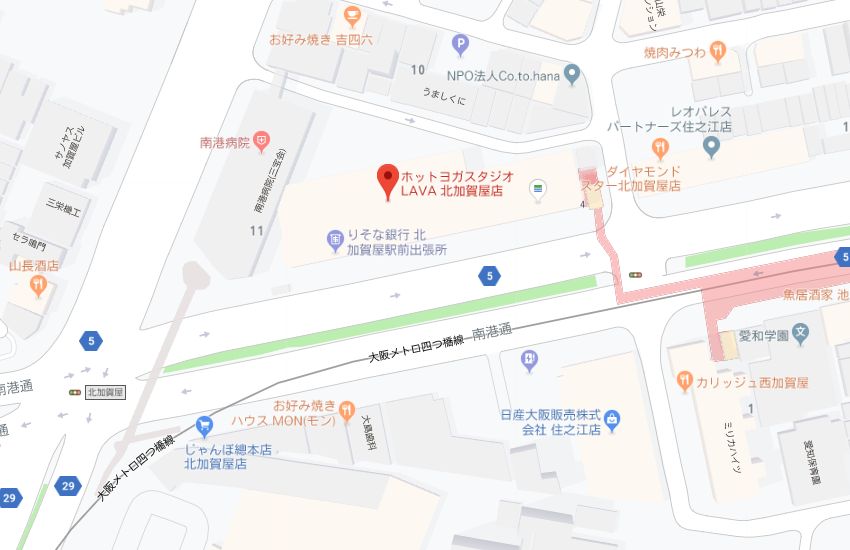 ホットヨガスタジオLAVA北加賀屋店地図
