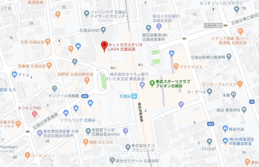 ホットヨガスタジオLAVA北越谷店地図