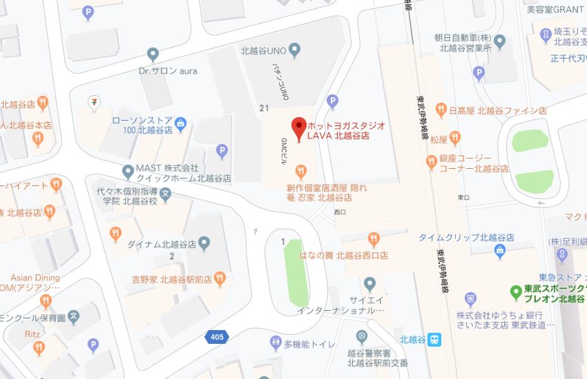 ホットヨガスタジオLAVA北越谷店地図