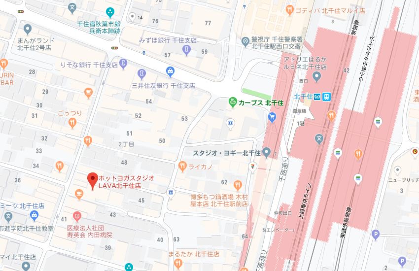 ホットヨガスタジオLAVA北千住店地図