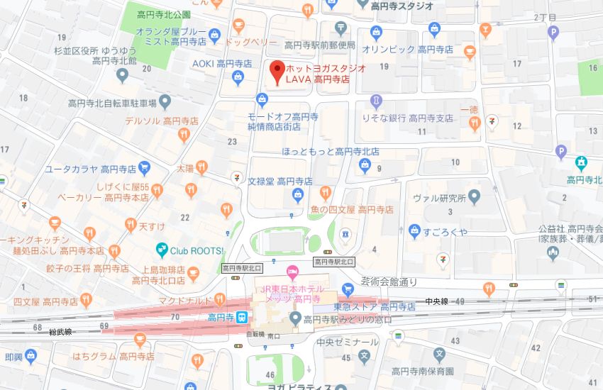 ホットヨガスタジオLAVA高円寺店地図