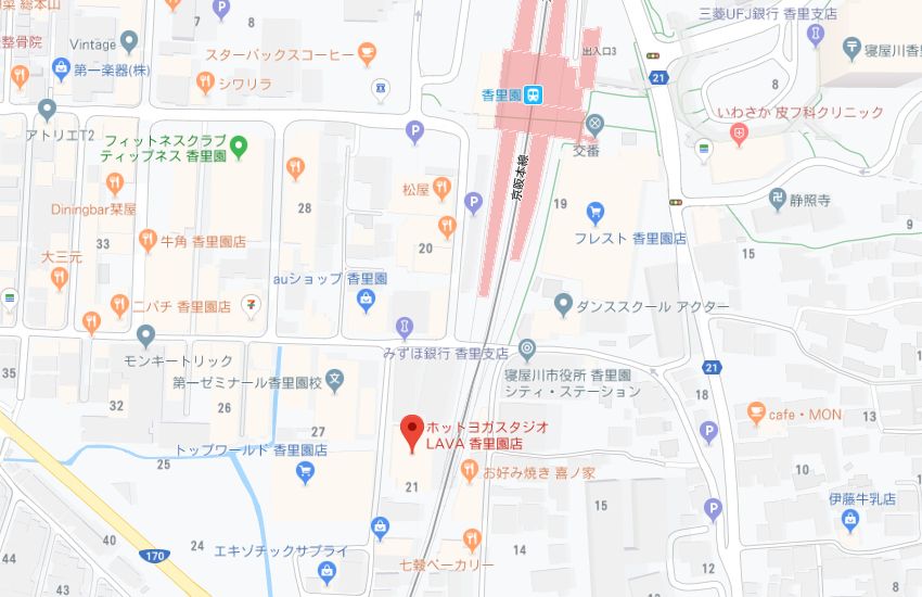 ホットヨガスタジオLAVA香里園店地図