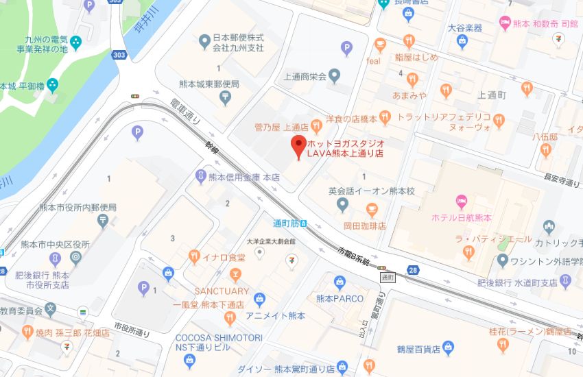 ホットヨガスタジオLAVA熊本上通り店地図