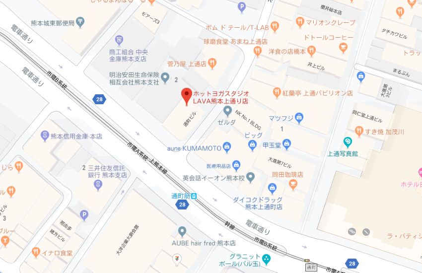 ホットヨガスタジオLAVA熊本上通り店地図