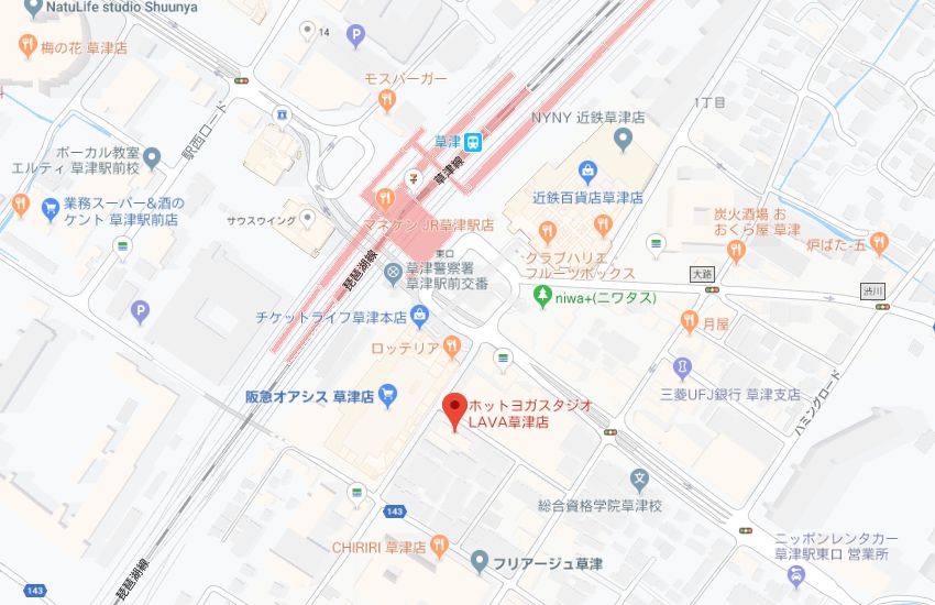 ホットヨガスタジオLAVA草津店地図