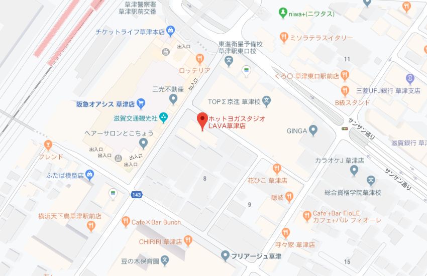 ホットヨガスタジオLAVA草津店地図