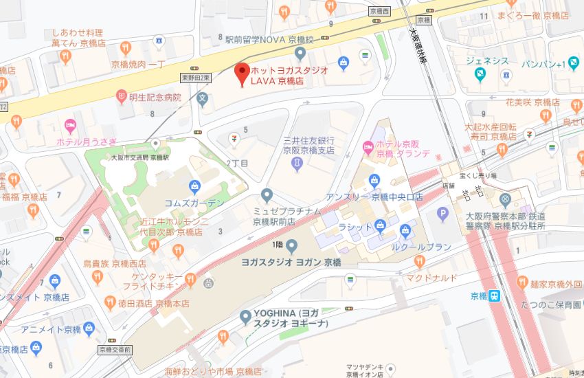 ホットヨガスタジオLAVA京橋店地図
