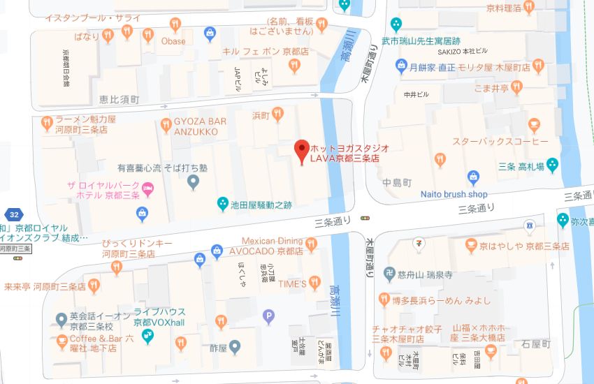ホットヨガスタジオLAVA京都三条店地図