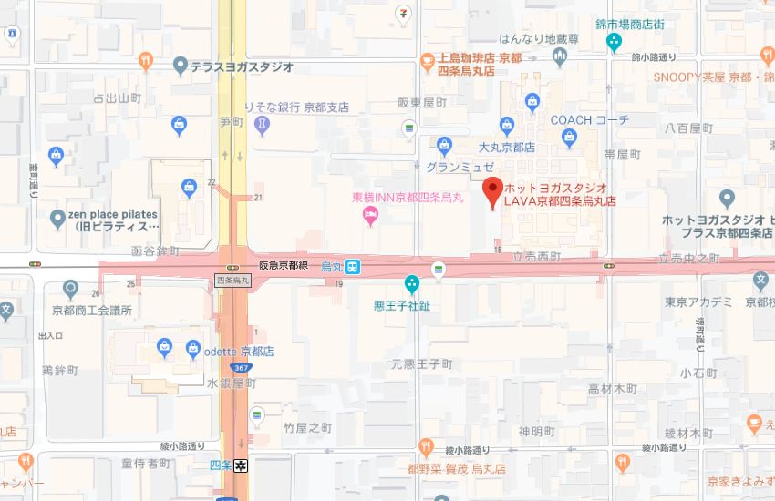 ホットヨガスタジオLAVA京都四条烏丸店地図