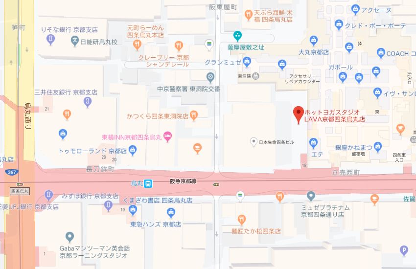 ホットヨガスタジオLAVA京都四条烏丸店地図