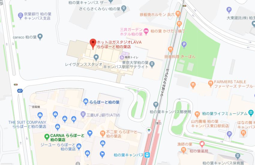 ホットヨガスタジオLAVAららぽーと柏の葉店地図