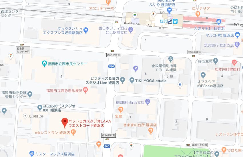 ホットヨガスタジオLAVAウエストコート姪浜店地図