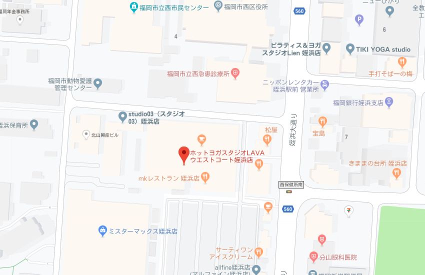 ホットヨガスタジオLAVAウエストコート姪浜店地図
