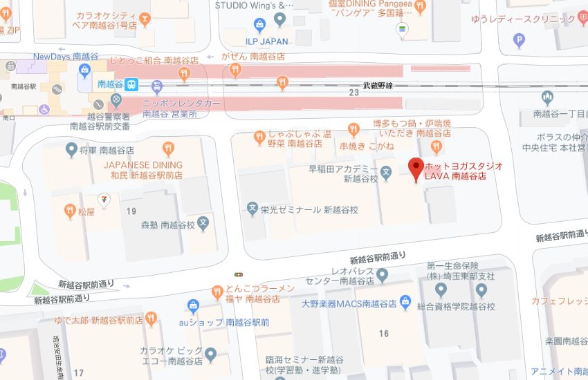 ホットヨガスタジオLAVA南越谷店地図