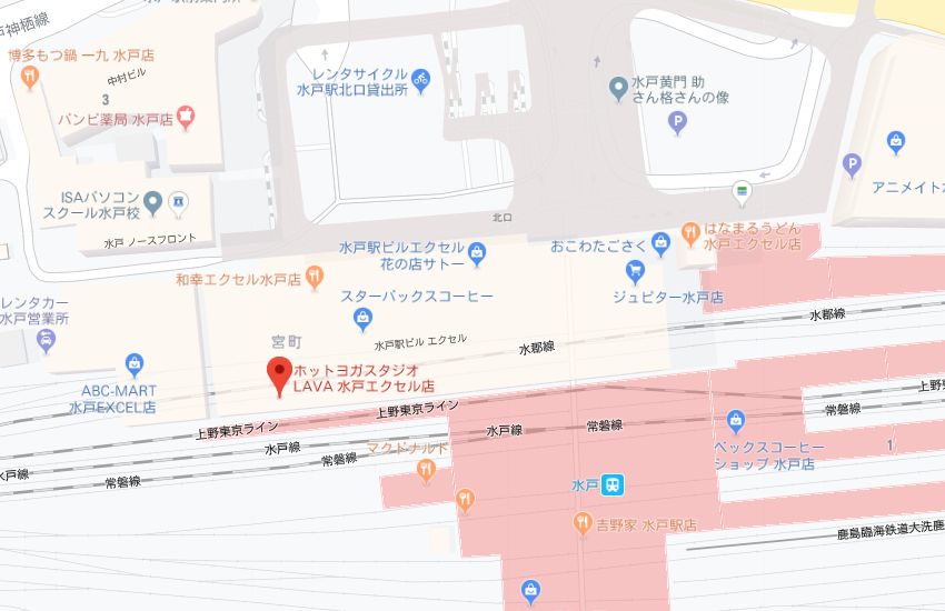 ホットヨガスタジオLAVA水戸エクセル店地図