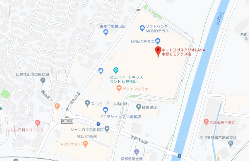 ホットヨガスタジオLAVA京都モモテラス店地図