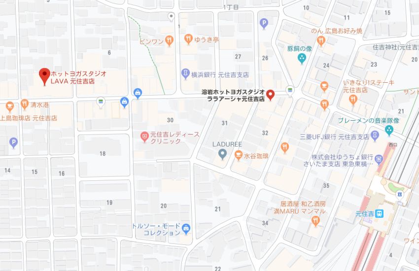 ホットヨガスタジオLAVA元住吉店地図