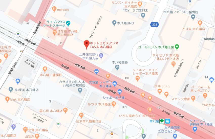 ホットヨガスタジオLAVA本八幡店地図