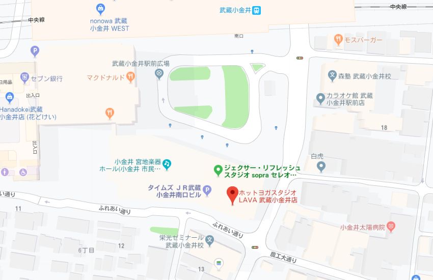ホットヨガスタジオLAVA武蔵小金井店地図