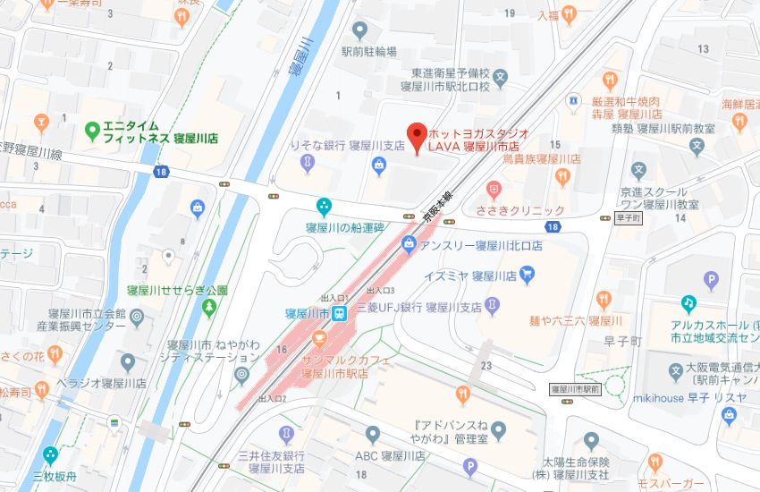 ホットヨガスタジオLAVA寝屋川市店地図