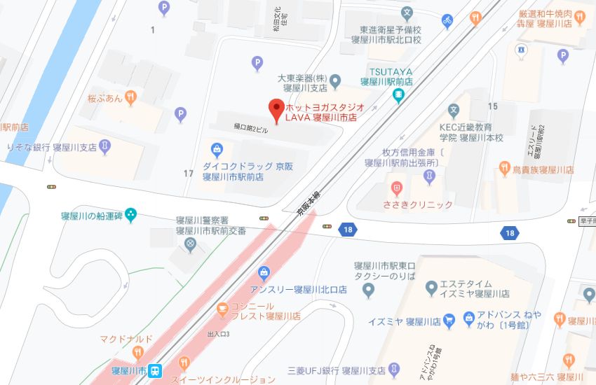 ホットヨガスタジオLAVA寝屋川市店地図