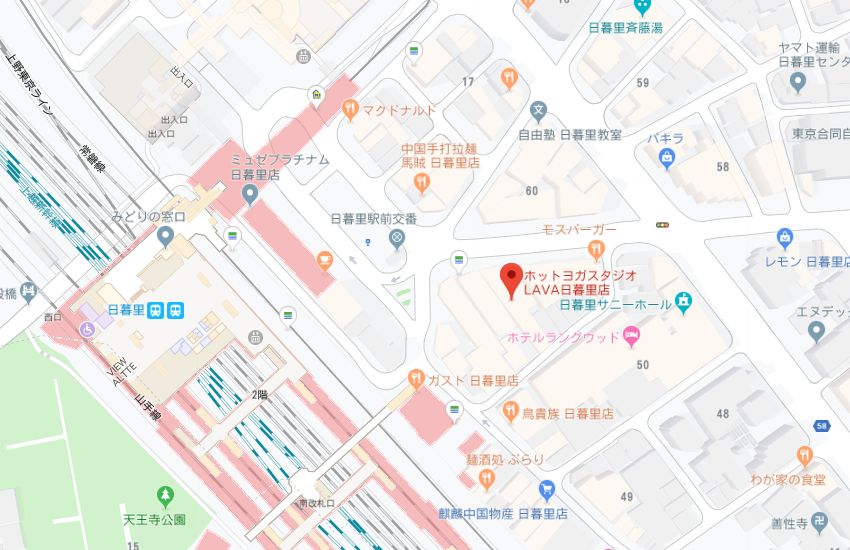 ホットヨガスタジオLAVA日暮里店地図