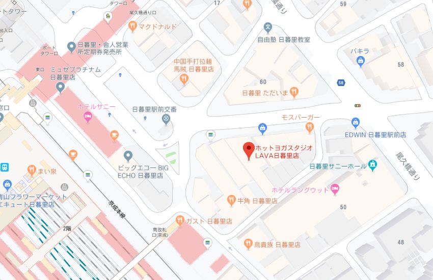 ホットヨガスタジオLAVA日暮里店地図