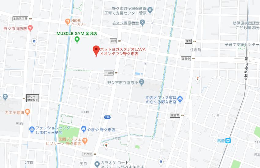 ホットヨガスタジオLAVAイオンタウン野々市店地図