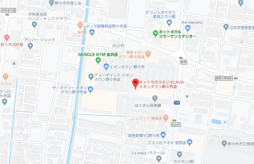 ホットヨガスタジオLAVAイオンタウン野々市店地図