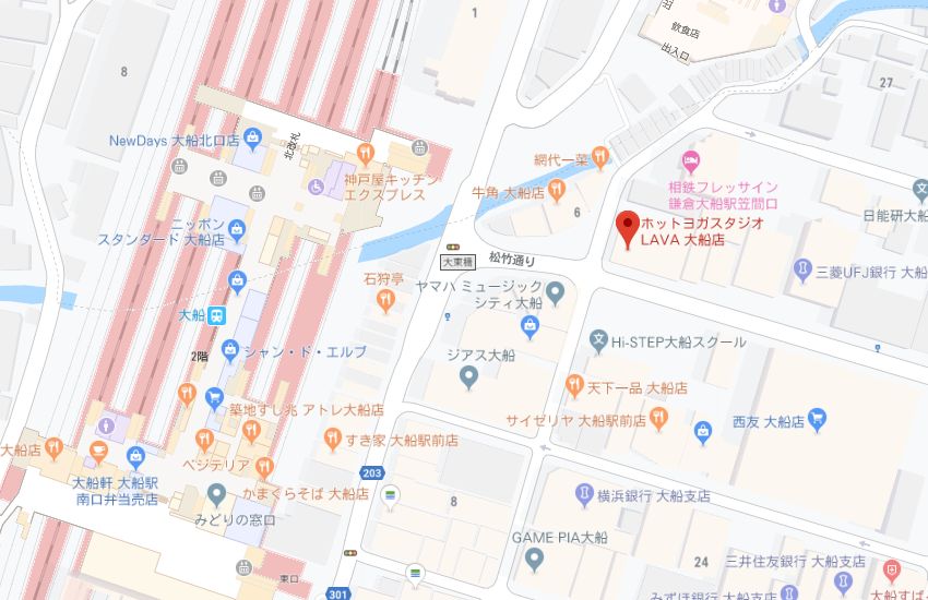 ホットヨガスタジオLAVA大船店地図
