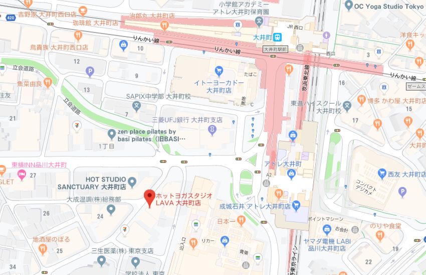 ホットヨガスタジオLAVA大井町店地図