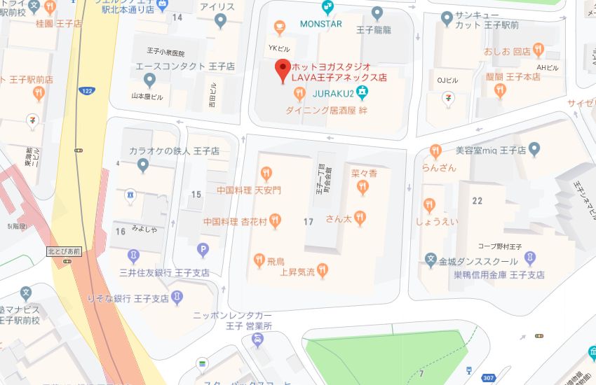 ホットヨガスタジオLAVA王子アネックス店地図