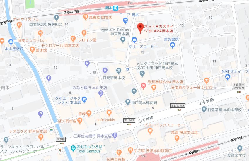 ホットヨガスタジオLAVA岡本店地図