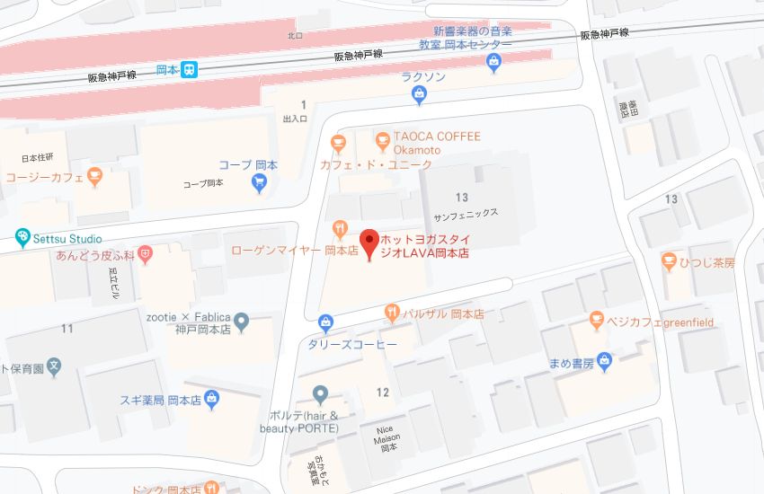 ホットヨガスタジオLAVA岡本店地図