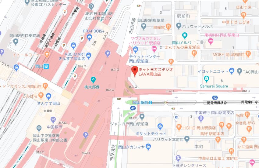 ホットヨガスタジオLAVA岡山店地図