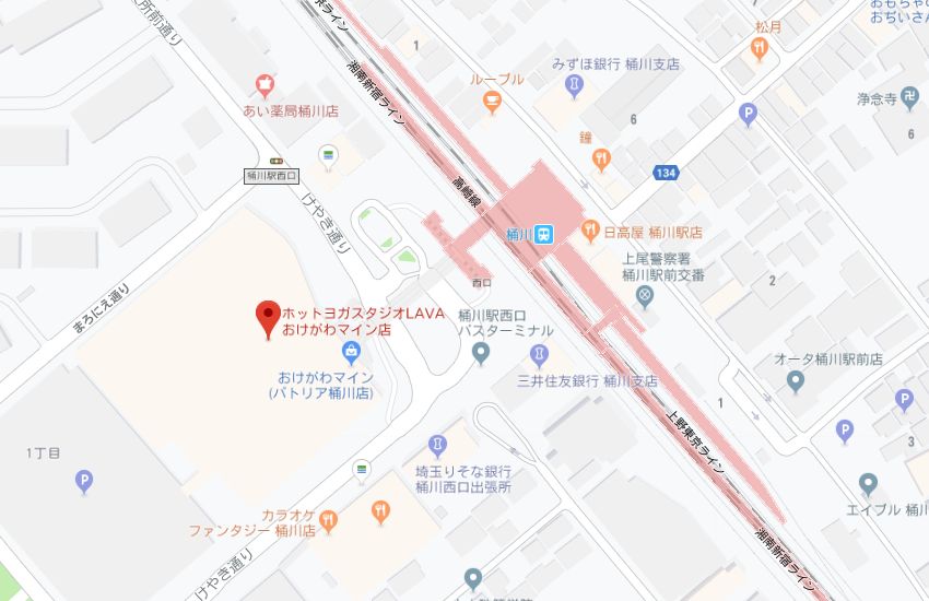 ホットヨガスタジオLAVAおけがわマイン店地図