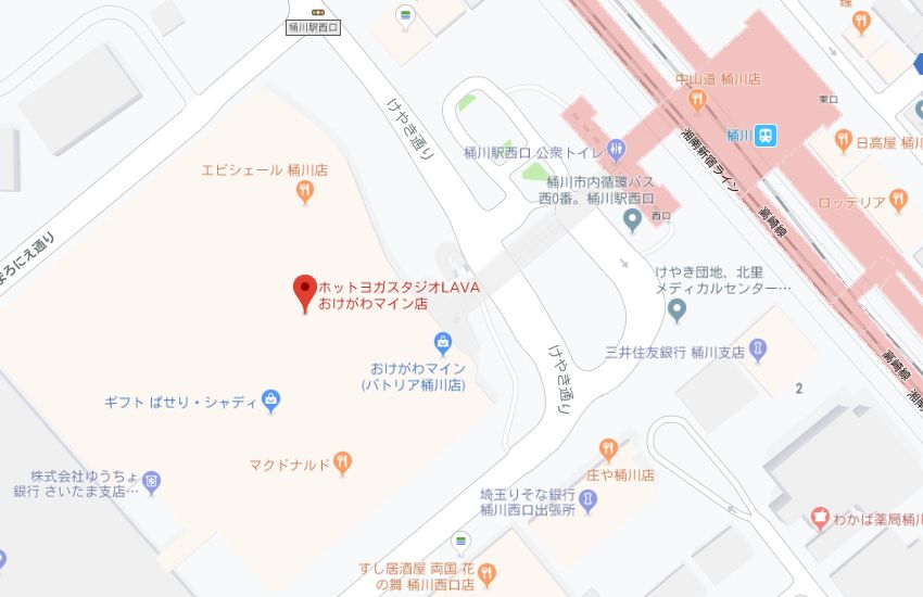 ホットヨガスタジオLAVAおけがわマイン店地図