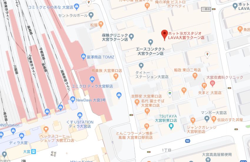 ホットヨガスタジオLAVA大宮ラクーン店地図