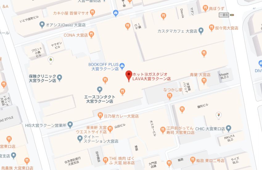 ホットヨガスタジオLAVA大宮ラクーン店地図