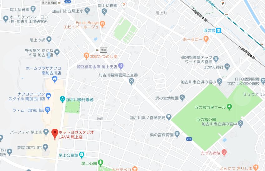 ホットヨガスタジオLAVA尾上店地図