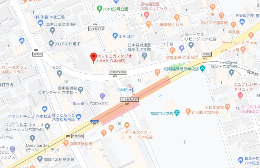 ホットヨガスタジオLAVA六本松店地図