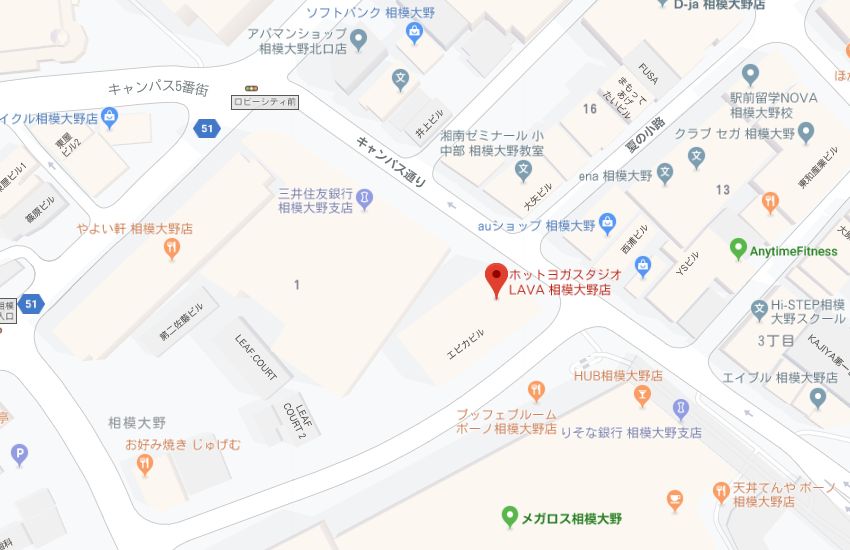 ホットヨガスタジオLAVA相模大野店地図