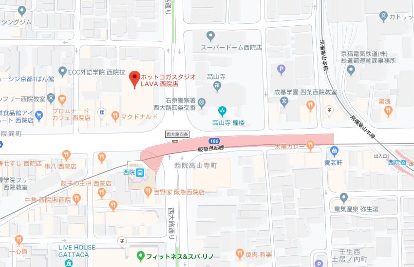 ホットヨガスタジオLAVA西院店地図