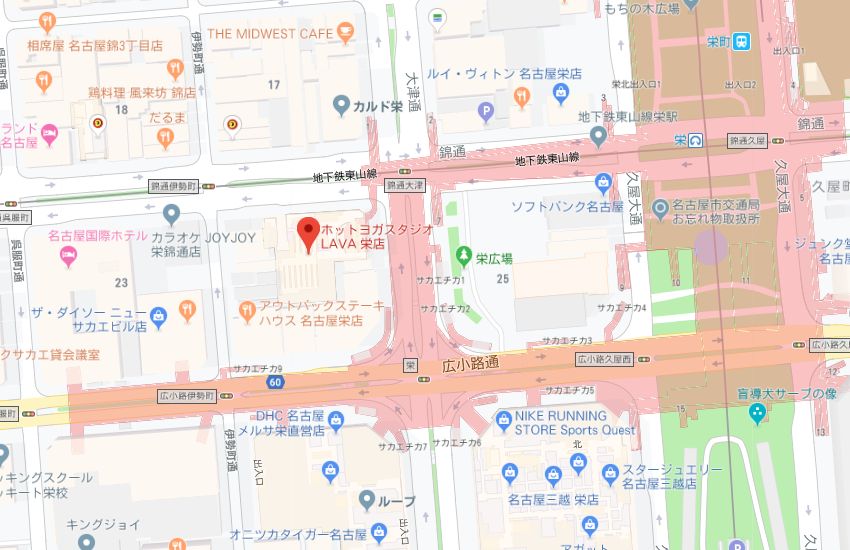 ホットヨガスタジオLAVA栄店地図